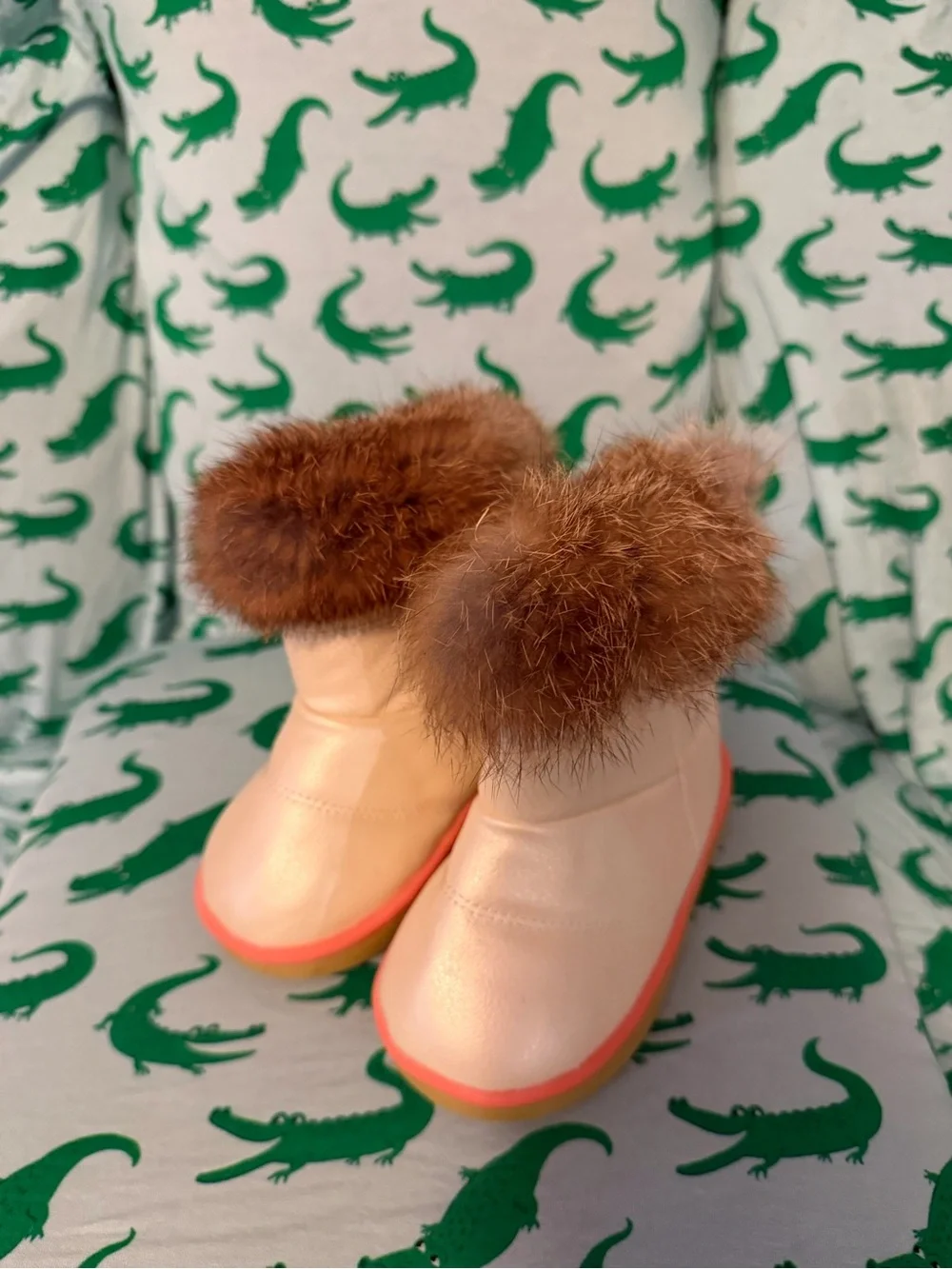 Pink Faux-Fur Trim Baby Boots
